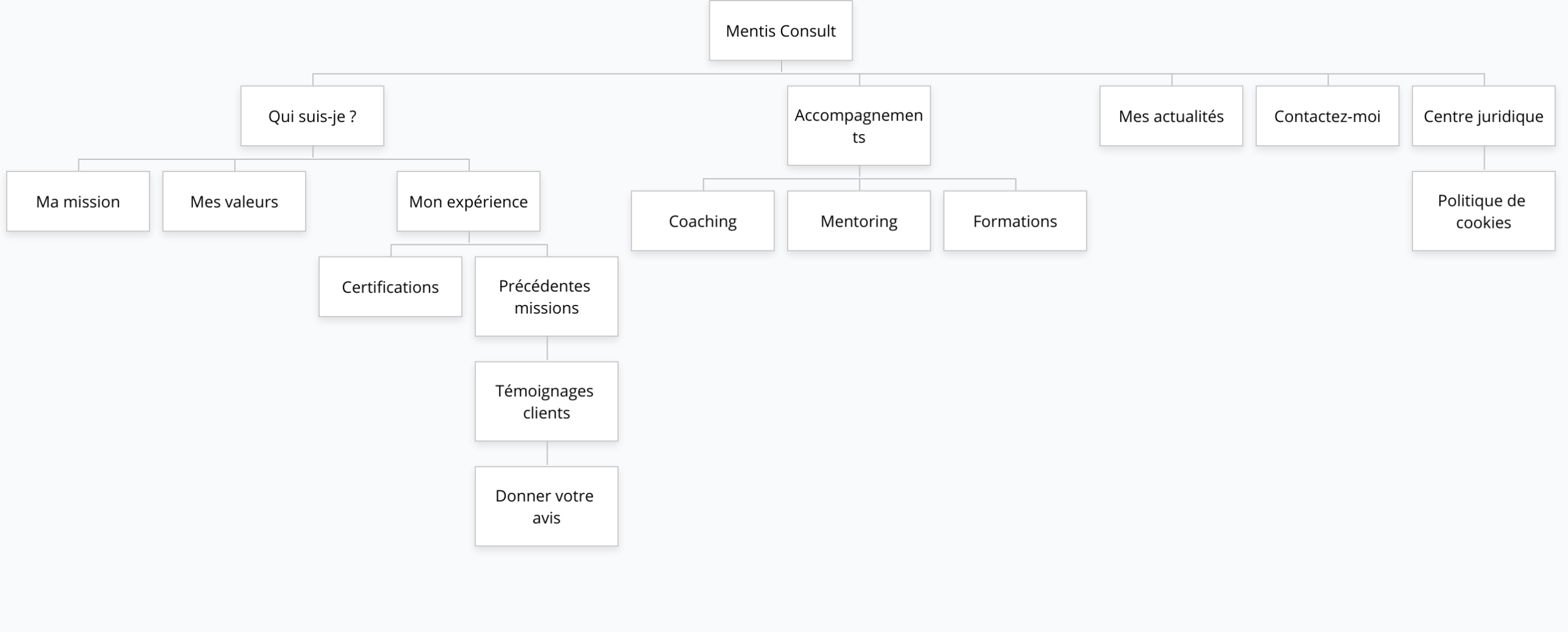 Deuxième version du sitemap du site mentisconsult.be .