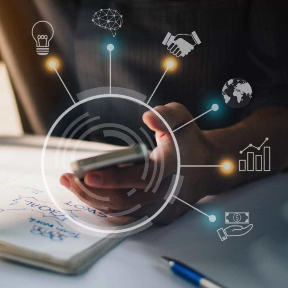 Accompagnements-Formations-Management Des icônes représentant les compétences que l'on peut acquérir lors de formations en management.